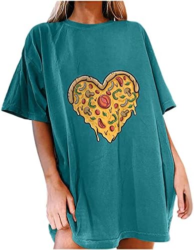 A nők Pizza, Szív Nyomtatott Csepp Váll T-Shirt Legénység Nyak Rövid Ujjú Casaul Póló Maximum