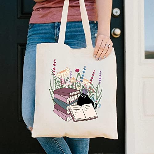 Haukea Macska Virágok Táska Aranyos Vászon Könyv Tote Bags Esztétikai Nők Iskolai Cipel a Zsebébe Kis