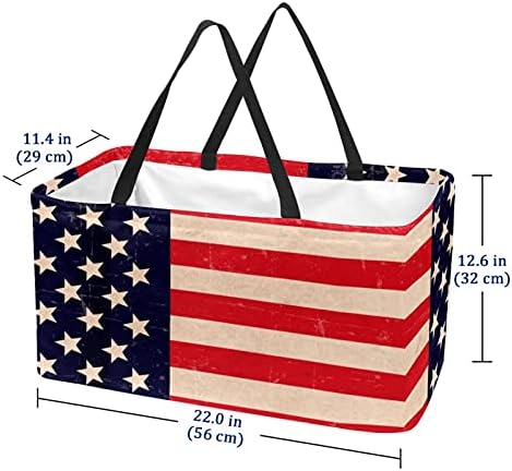LORVIES Retro Hazafias Zászló Újrafelhasználható Táskák Tároló Kosarak, Bevásárló Táskák, Összecsukható
