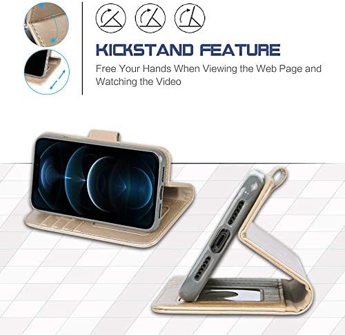 Arae iPhone 12 Pro Max Prémium PU Bőr Flip Cover Tárca Esetben (Pezsgő Arany), 3 Csomag Ultra-Vékony HD