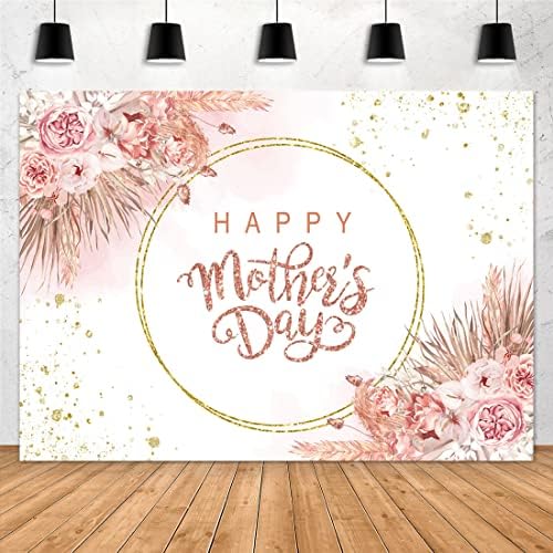 Aperturee Boldog anyák napját Hátterekkel 7x5ft Bohém Rózsaszín Virág Virág Csillogó Arany Pontok Fotózás