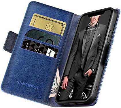 SUANPOT iPhone 12 Pro Max Valódi Bőr Pénztárca esetében az RFID-Blokkoló Hitelkártya Birtokos Folio Flip