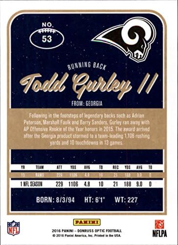 Donruss Optikai 53 Todd Gurley II Los Angeles Rams Foci Kártya