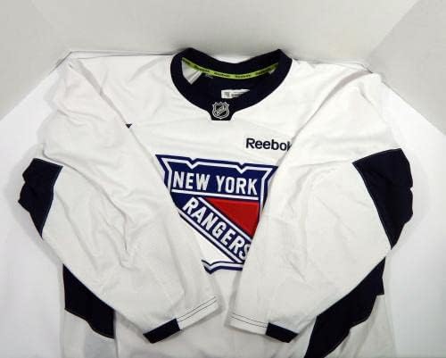 A New York Rangers Játék Használt Fehér Gyakorlat Jersey Reebok NHL 58 DP31317 - Játék Használt NHL-Mezek