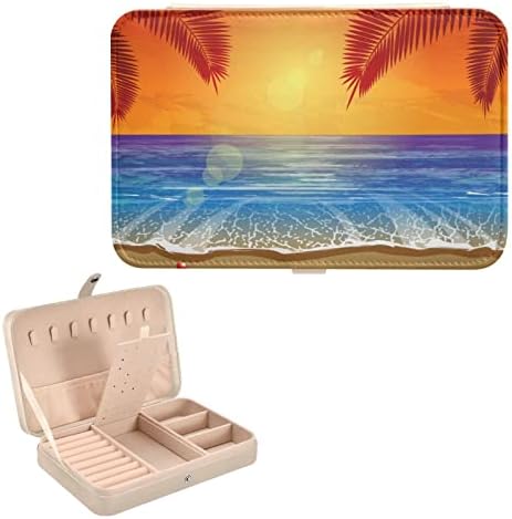Tenger Sunset Beach Kis ékszerdoboz PU Bőr Ékszerek Szervező Utazási Mini Ékszer Utazási Esetben Ékszerek