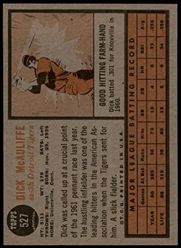 1962 Topps 527 Dick McAuliffe Detroit Tigers (Baseball Kártya) NM+ Tigris