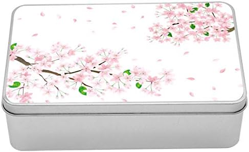 Ambesonne Virágos Fém Doboz, Pasztell Hang Sakura Virág Ágak cseresznyevirág Pályázati Természet, Többcélú