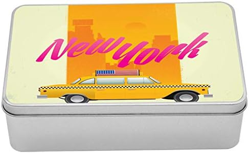 Ambesonne New York-i Taxi Fém Doboz, Amerikai-Ellenőrző Fülke Képet, majd NY Városi Tipográfia Art Print,