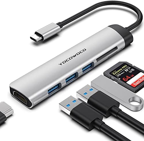 USB-C-Hub-YOCOWOCO USB Dongle C Adapter MacBook Pro, 6 az 1-ben USBC HDMI Többportos Adapter 4K HDMI 3