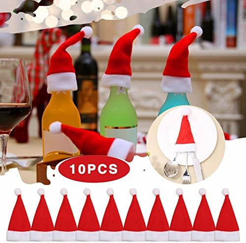 10DB Piros Karácsonyi Kalap Karácsonyi Evőeszköz Készlet Mini Karácsonyi Kalap Karácsonyi Boros Üveg Kalap