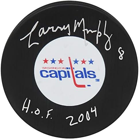 Larry Murphy Aláírt Washingtoni Capitols Logó Jégkorong w/HOF 2004 - Dedikált NHL Korong