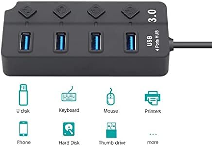 SJYDQ USB 3.0 Hub Elosztó 4 portos Nagy Sebességű Egyéni On/Off Kapcsoló, AC hálózati Adapter Laptop PC
