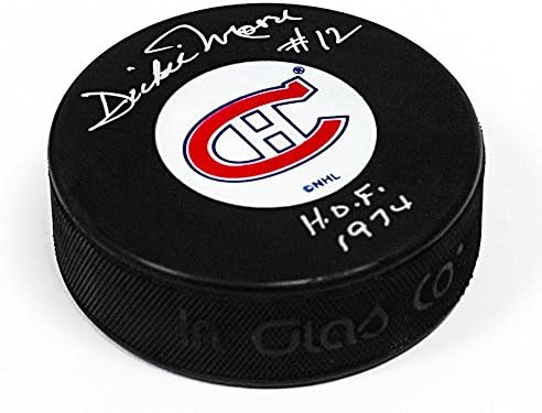 Dickie Moore Montreal Canadiens Dedikált Korongot HOF Felirat - Dedikált NHL Korong