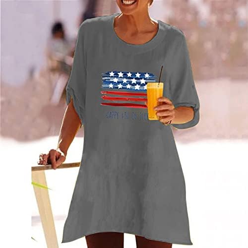 Női Pamut Ágynemű póló július 4. Függetlenség Napja Ing Aszimmetrikus Hem Maximum Nyári USA Zászló Túlméretezett