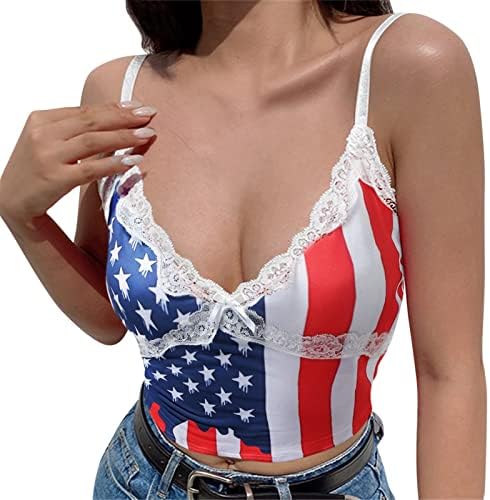 Július 4-Crop Top Női Alkalmi Nyári Szexi Ujjatlan Cami Póló Amerikai Zászló Tie-Dye Ing Vágott Tartályok