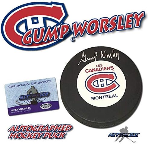 Gump Worsley Aláírt Montreal Canadiens Vintage Puck - w/COA HOF 2 - Dedikált NHL Korong