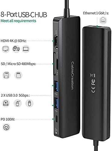 USB-C-Hub-4K-60Hz, CableCreation 7 az 1-ben USB-C Hub Többportos Adapter Csomag PowerLot PD 20W USB-C