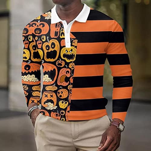 XXBR Halloween Polo shirt Mens,Vicces Grafikus Hosszú Ujjú Csontváz Tök Golf Maximum Fél Jelmezeket Tervező