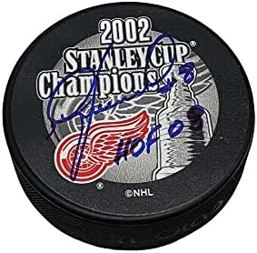 IGOR LARIONOV Aláírt Detroit Red Wings 2002-Ben Stanley-Kupa Bajnokok Puck - HOF 08 - Dedikált NHL Korong