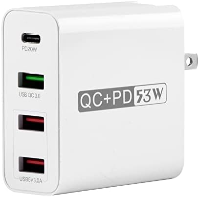 Hordozható Utazási USB-C Fali Töltő Többportos, 4-Port 53W USB-C PD-Töltő Állomás Quick Charge 3.0 & Dual