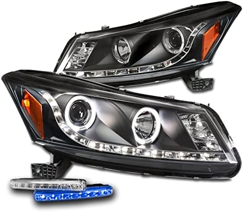 ZMAUTOPARTS LED Bar-Vetítő Fényszórók, Fényszóró Black w/6 Kék DRL Kompatibilis a 2008-2012-es Honda Accord